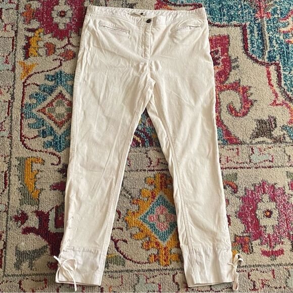 Anthropologie Leifsdottir Cream Cropped Pants with Lace Up Hem - Picture 3 of 8
